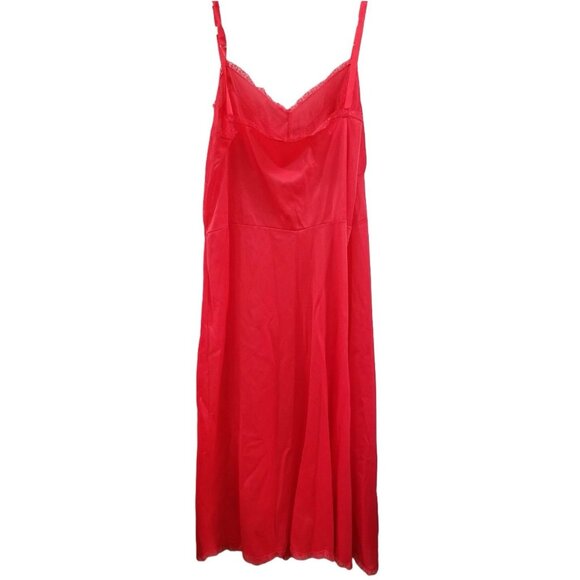 Henson Kaepernick Vtg Red Floral Nylon Lace Trim Nightgown Slip Dress - Picture 5 of 6